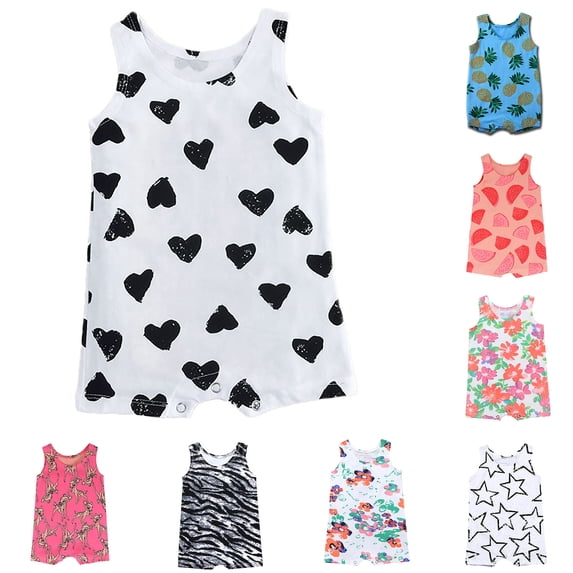 Girls Romper Summer Sleeveless Print Romper Jumpsuits for Boys Girls Girls Jumpsuit Black 2-3 Years