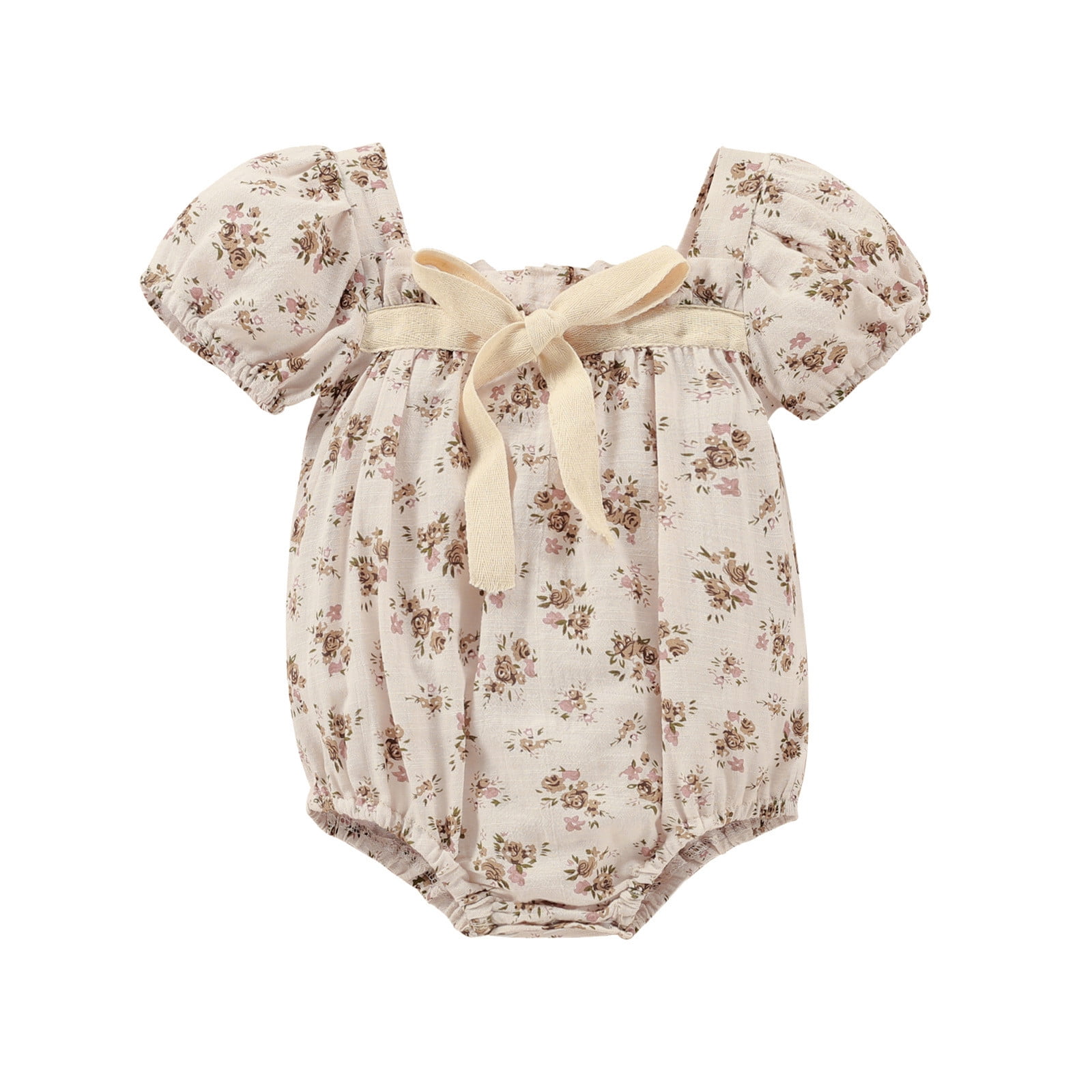 Girls Rompers Baby Girls Cotton Floral Autumn Bow Tie Short Sleeve ...