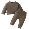 thumbnail image 1 of Girls Rompers Minimalist Solid Long Sleeve Crew Neck Infant Long Romper Top Pants Two Piece Set Spring Autumn Outfit, 1 of 5