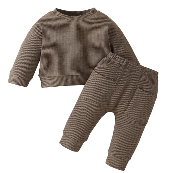 Girls Rompers Minimalist Solid Long Sleeve Crew Neck Infant Long Romper Top Pants Two Piece Set Spring Autumn Outfit