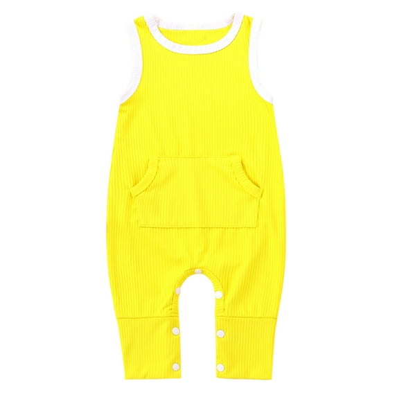 Girls Rompers Newborn Infant Baby Girls Boys Sleeveless Ribbed Knit Jumpsuit Clothes New Casual Winter Jumpsuits Yellow 12-18 Months