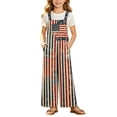 thumbnail image 1 of Girls Rompers Sunny Patriotic Flag Print Sleeveless Square Neck Unisex Trendy Pocket Jumpsuit Kids Street Travel Outfit, 1 of 7