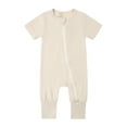 thumbnail image 1 of Girls Rompers Toddler Kids Boys Girls Fashion Cute Solid Color Soft Zipper Short Sleeve Romper Home Wear Jumpsuit New Casual Winter Jumpsuits Beige 3 Months, 1 of 8