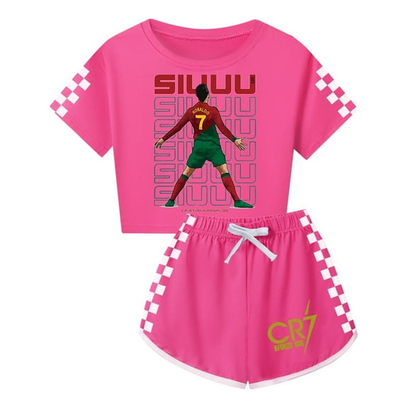 Girls Ronaldo Fan Set – Sports-Themed T-Shirt and Shorts Combo