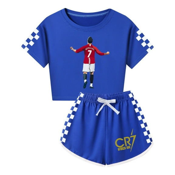 Girls Ronaldo Matching Set – CR7 T-Shirt and Shorts Pajamas for Sleep or Play
