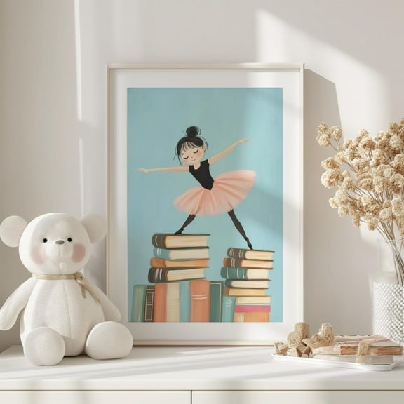 Girls Room Reading Print, Pastel Ballet Reader Decor, Bookworm Wall Art, Study Room Print, Playroom Art, Dance Ballerina Decor Wall Art, Modern Wall Decor, 8x12 UNFRAMED