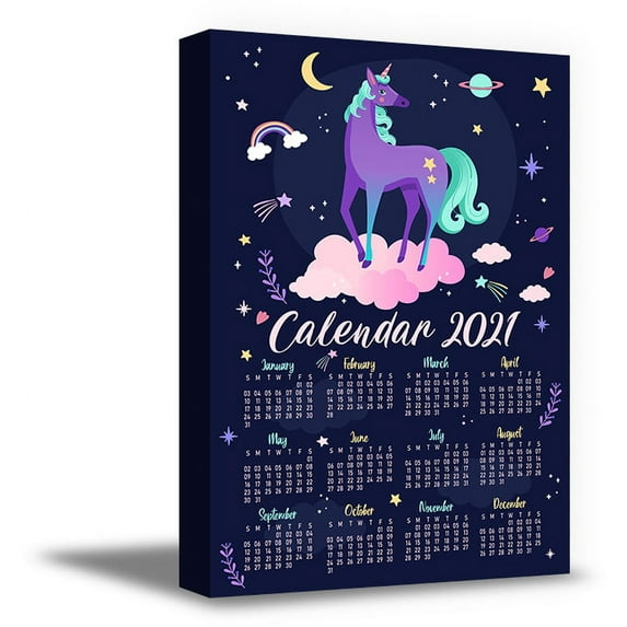 Girls Room Wall Art Calendar 2021 Pink Unicorn Canvas Birthday Gifts for Kids Toddler Nursery Room Decor Ideas