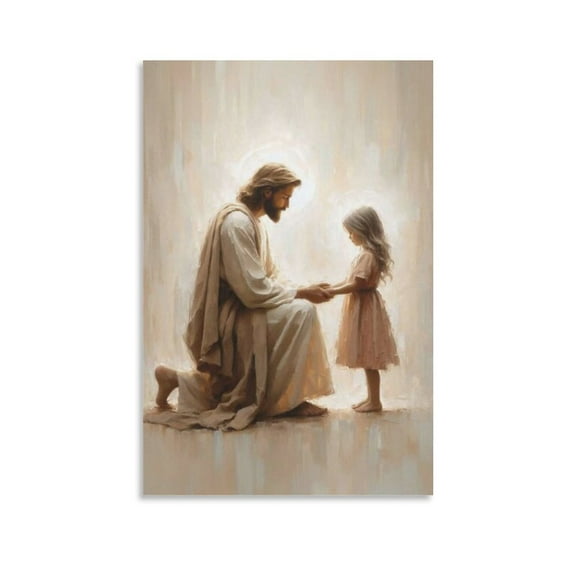 Girls Room Wall Decor Jesus And Little Girl Praying Together Poster Jesus And Girl Canvas Wall Art Poster Gifts Bedroom Prints Home Decor Hanging Picture Canvas Painting Posters 12x18inch(30x45cm)