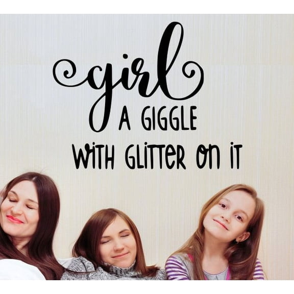 Girls Room Wall Quote Decal Giggle with Glitter Teen Art Decor Sticker 23x18-Inch Black