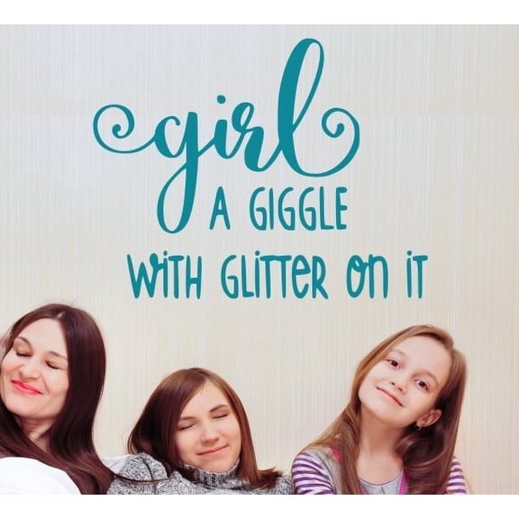 Girls Room Wall Quote Decal Giggle with Glitter Teen Art Decor Sticker 23x18-Inch Teal