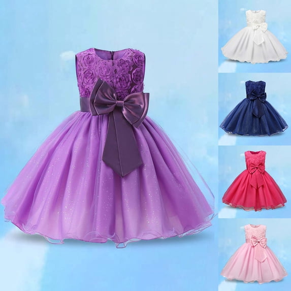Flower R0se Girls Rose Corsage Dress Flower Bodice Big Satin Bow Tiered Tulle Skirt ...