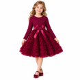 thumbnail image 1 of Girls Rosette Dress Long Sleeve Crew Neck with 3D Floral Skirt, Bow Waist, Solid Color Party Dress for Christmas, Birthday and Pageant, 1 of 9