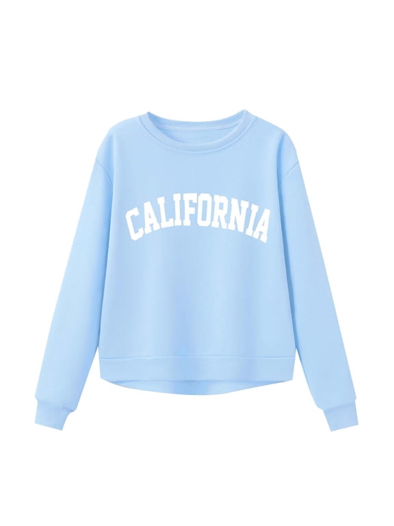 Girls Round Neck Long Sleeve Soft Sweatshirt California Graphic Hoody Kids Cute Pullovers Top Clothes Ages 3-13