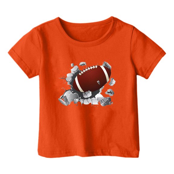 Girls Rubgy Tops Holiday Summer Casual Graphic Tees Short Sleeve T-Shirt Competition Cute Loose Outfit, Orange, 5 Years