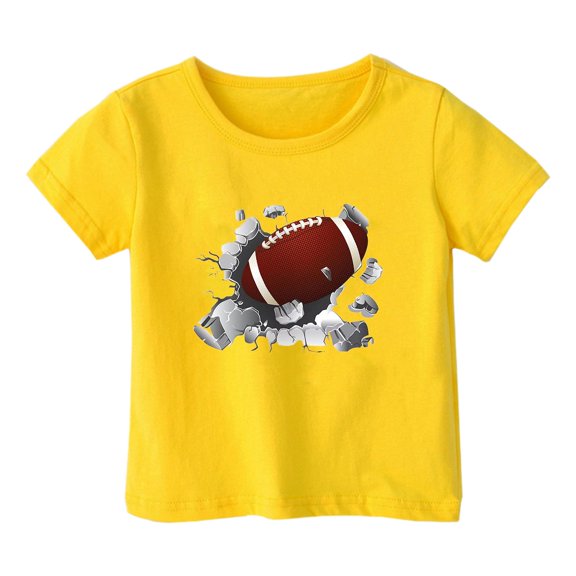 Girls Rubgy Tops Holiday Summer Casual Graphic Tees Short Sleeve T-Shirt Competition Cute Loose Outfit, Yellow, 11 Years