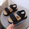 thumbnail image 1 of Girls Ruched Strap Open Toe Sandals Adjustable Hook And Loop Ankle Strap Comfortable Summer Shoes For Toddler And Kids Black Size 18-24 Months, 1 of 6