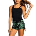 thumbnail image 1 of Girls Ruched Two Piece Swimsuit Set, Side Tie Boy Shorts Bathing Suit, Summer Pool Beachwear for Kids Vacation, 1 of 4