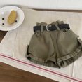 thumbnail image 1 of Girls Ruched Waist Roll Hem Denim Shorts with Blet, 1 of 4