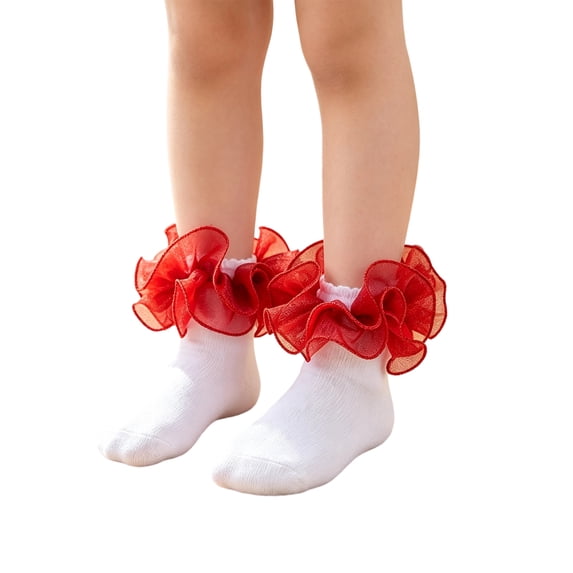 Girls Ruffle Ankle Socks Double Lace Frilly Socks Cute Princess Style Cotton Dress Socks for Girls Kids Toddler Back to School Wear
