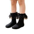 thumbnail image 1 of Girls Ruffle Anklet Socks Double Lace Turn Cuff Frilly Dress Socks Toddler Kids Soft Cotton Socks Back School Wedding Party Daily Wear, 1 of 5