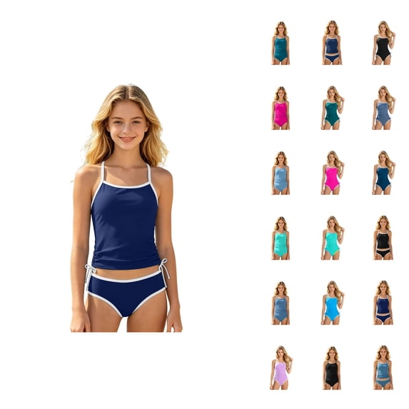 Girls Ruffle Bikini Swimsuit Two Piece Tankini With High Waist Bottoms For Teen Youth