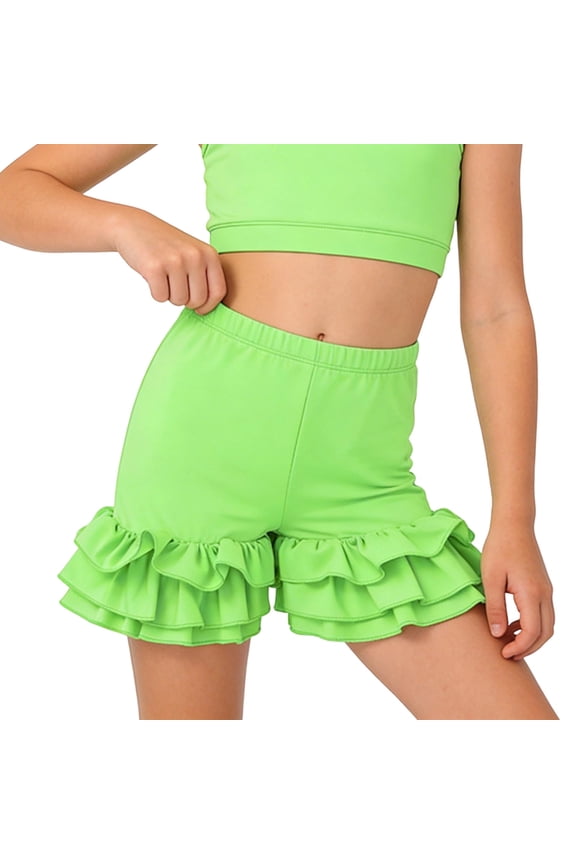 Girls Ruffle Bloomers Stretchy Soft Knit Tiered Frill Diaper Cover Shorts for Party Gift, 3T-12Y