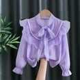 thumbnail image 1 of Girls Ruffle Button Down Shirts with Pearl, Kids Long Sleeve Bow Tie School Uniform Shirts 3-14 Years, 1 of 3