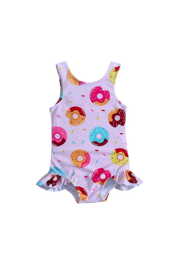 Girls Ruffle Cartoon Print One-Piece Swimsuit (Girl's, Size 12-18 Months)
