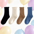 thumbnail image 1 of Girls Ruffle Crew Socks 4-Pack Soft Breathable Cotton Black for School and Daily Wear,Size 3 T, 1 of 8