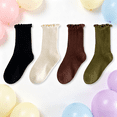 thumbnail image 1 of Girls Ruffle Crew Socks 4-Pack Soft Cotton Breathable Coffee Ribbed Stretchy Cute for School and Everyday Wear,Size 1 T, 1 of 9
