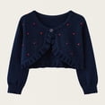 thumbnail image 1 of Girls Ruffle Cropped Knit Cardigan Button Lightweight Shawl Sweater Shrugs for Dress Party Wear Navy 3Y, 1 of 3