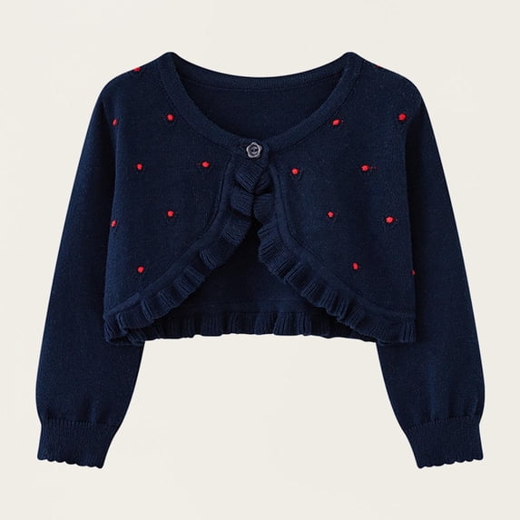 Girls Ruffle Cropped Knit Cardigan Button Lightweight Shawl Sweater Shrugs for Dress Party Wear Navy 3Y