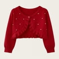 thumbnail image 1 of Girls Ruffle Cropped Knit Cardigan Button Lightweight Shawl Sweater Shrugs for Dress Party Wear Red 0Y, 1 of 3