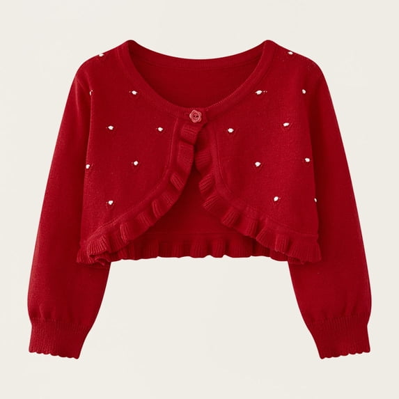 Girls Ruffle Cropped Knit Cardigan Button Lightweight Shawl Sweater Shrugs for Dress Party Wear Red 0Y