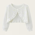 thumbnail image 1 of Girls Ruffle Cropped Knit Cardigan Button Lightweight Shawl Sweater Shrugs for Dress Party Wear White 3Y, 1 of 3