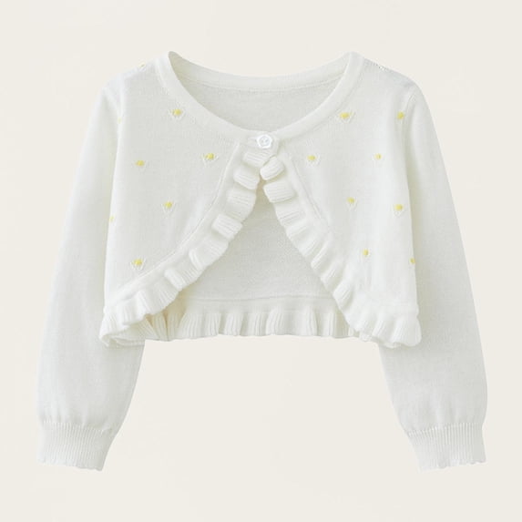 Girls Ruffle Cropped Knit Cardigan Button Lightweight Shawl Sweater Shrugs for Dress Party Wear White 3Y