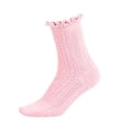 thumbnail image 1 of Girls Ruffle Cuff Mesh Crew Socks, Breathable Hollow Out Mid Calf Socks, Solid Color Scalloped Edge Kids Socks Pink 9-12 Years, 1 of 5
