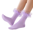 thumbnail image 1 of Girls Ruffle Mid Calf Socks Lightweight Crew Socks Stretchy Fit Soft Knit Fall Socks, 1 of 6