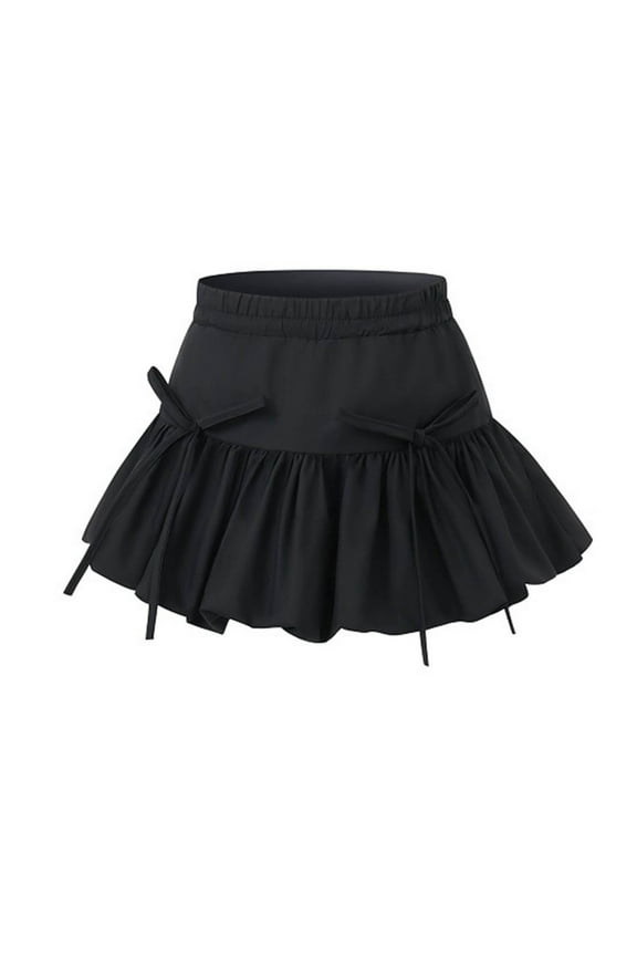 Girls Ruffle Flare Skirts Cute Kawaii Back to School Bubble Skirts High Waist Uniform Pleated Skirts Black, 10 Y