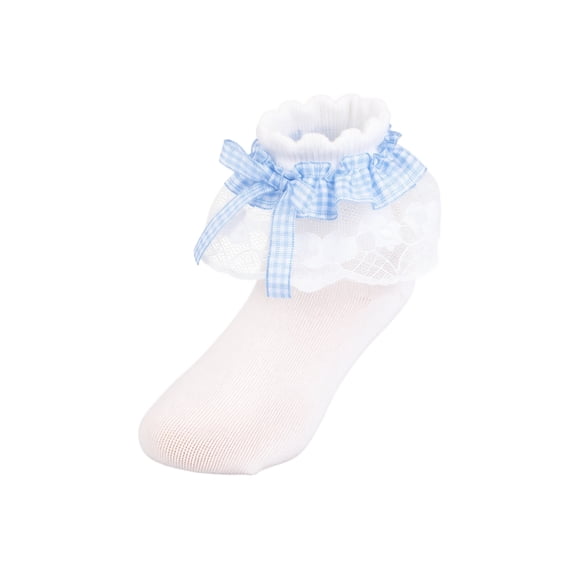 Girls Ruffle Frilly Socks, Cute Ankle Socks with Lace Bow, Cotton Breathable Crew Sock, Soft Knit Lolita Princess Socks for Girls