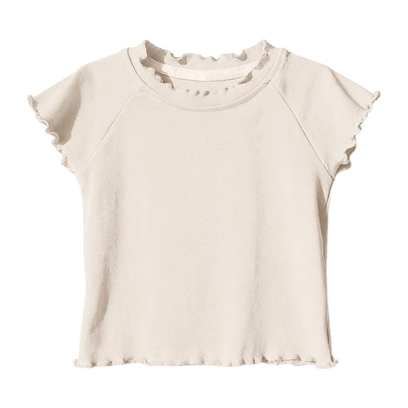 Girls Ruffle Hem T-Shirt Soft Cotton Peplum Top Flutter Sleeve Scalloped Neck Kids Little Girls White,Size 5 T