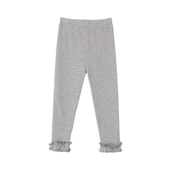Girls Ruffle Leggings Stretchy Slim Fit Girls Elastic Wasist Leggings (Grey 3-4 Years)