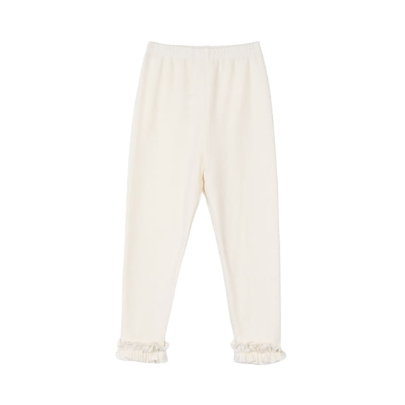 Girls Ruffle Leggings Stretchy Slim Fit Girls Elastic Wasist Leggings (White 5-6 Years)