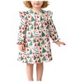 thumbnail image 1 of Girls Ruffle Long Sleeve Dress All Over Christmas Tree Printed Lightweight Cute Loose Casual Dresses, 1 of 7