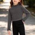 thumbnail image 1 of Girls Ruffle Mock Neck Long Sleeve Top, Solid Color Pullover Shirt with Ruffle Cuffs, Casual Fall Winter Kids Clothing | Akmoler,Gray 11-12 Years, 1 of 9