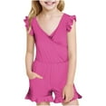 thumbnail image 1 of Girls Ruffle Modest Swimsuits One Piece Bathing Suits Boyleg Swim Romper Swimwear with Pocket, Hot Pink, 11 years, 1 of 7