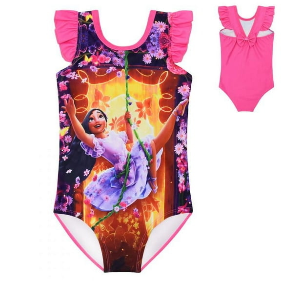 Girls Ruffle One Piece Swimsuit Cartoon Print Kids Beach Swimwear