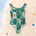 thumbnail image 1 of Girls Ruffle One Piece Swimsuit, Stretchy Fabric for Beach & Pool Activities Coffee Cups and Sugar Cookies, 1 of 8