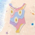thumbnail image 1 of Girls Ruffle One Piece Swimsuit, Stretchy Fabric for Beach & Pool Activities Cute Adorable Smiling Daisies, 1 of 8