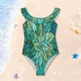 thumbnail image 1 of Girls Ruffle One Piece Swimsuit, Stretchy Fabric for Beach & Pool Activities Delicate Stained Glass Pattern, 1 of 8
